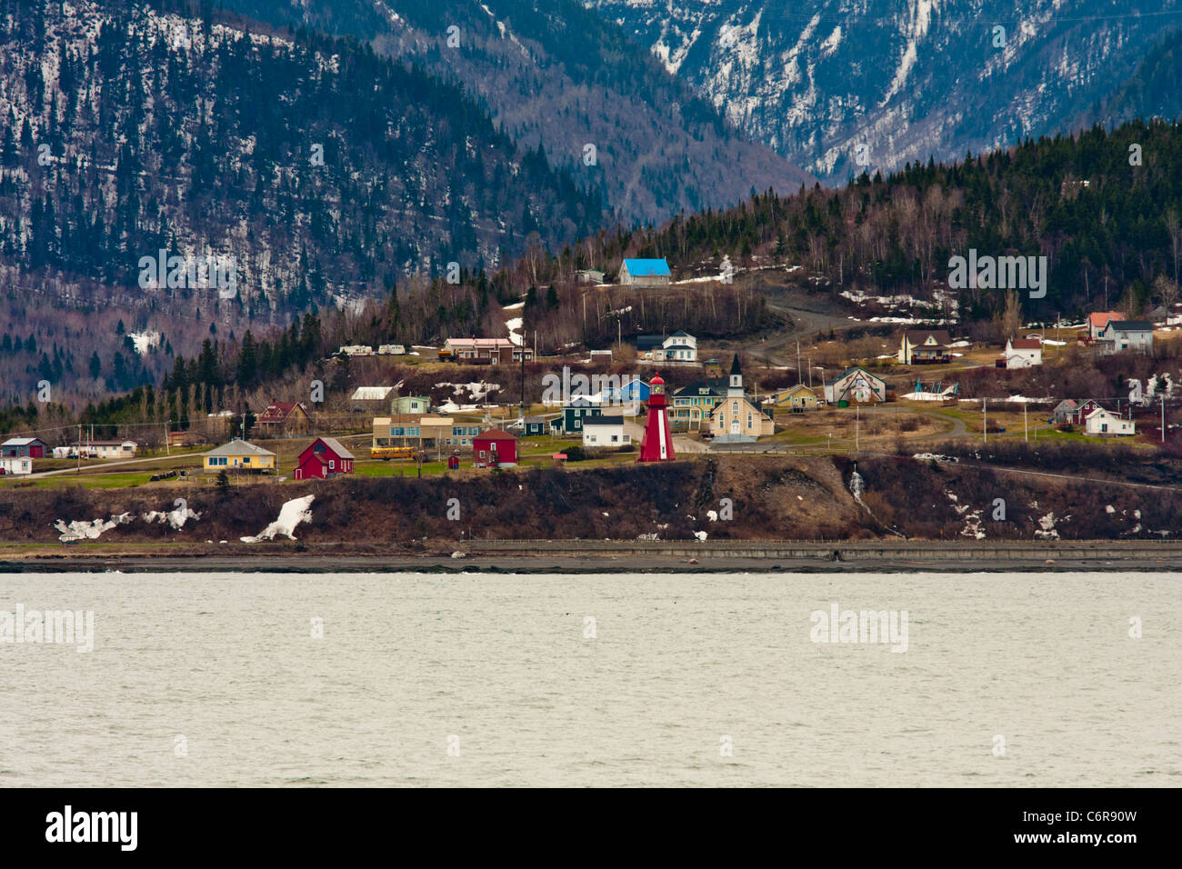 La Martre de Gaspe phare sur le Saint-Laurent à La Martre (Québec), dans l'Est du Canada. Banque D'Images