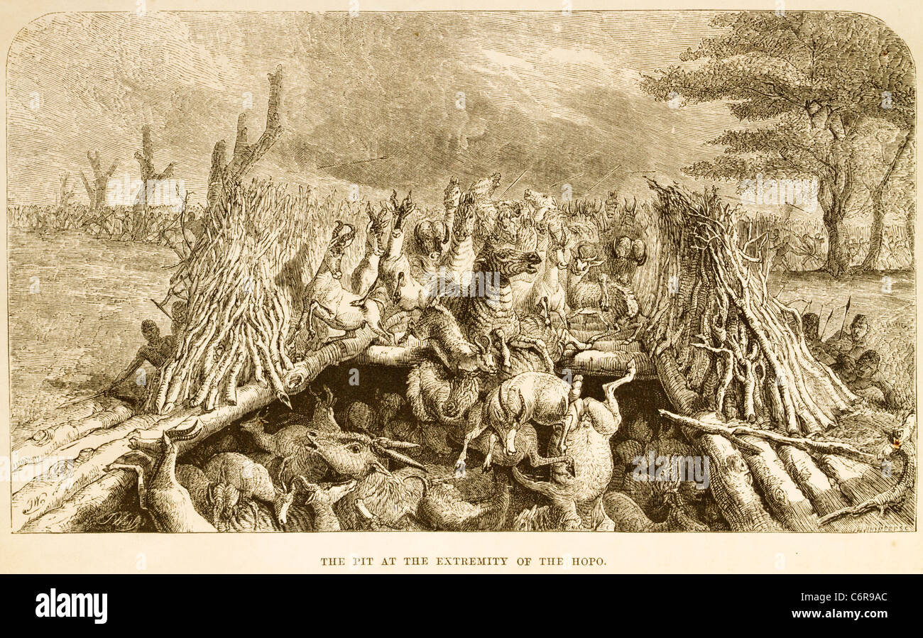 Un piège à ciel ouvert ou utilisé par les habitants de hopo attraper le gibier sauvage au Botswana de l'illustration dans le livre de David Livingstone 1857 Banque D'Images