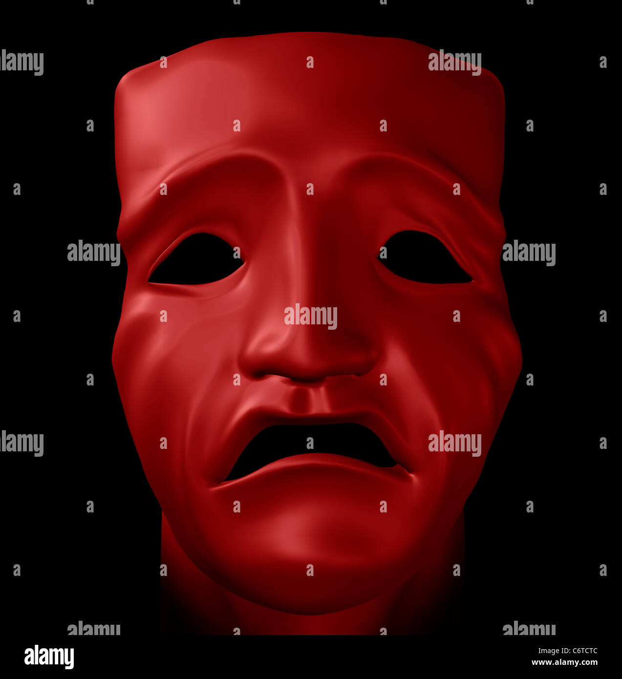 La figure avec masque tragique sur fond noir. Création numérique 3d illustration. Banque D'Images