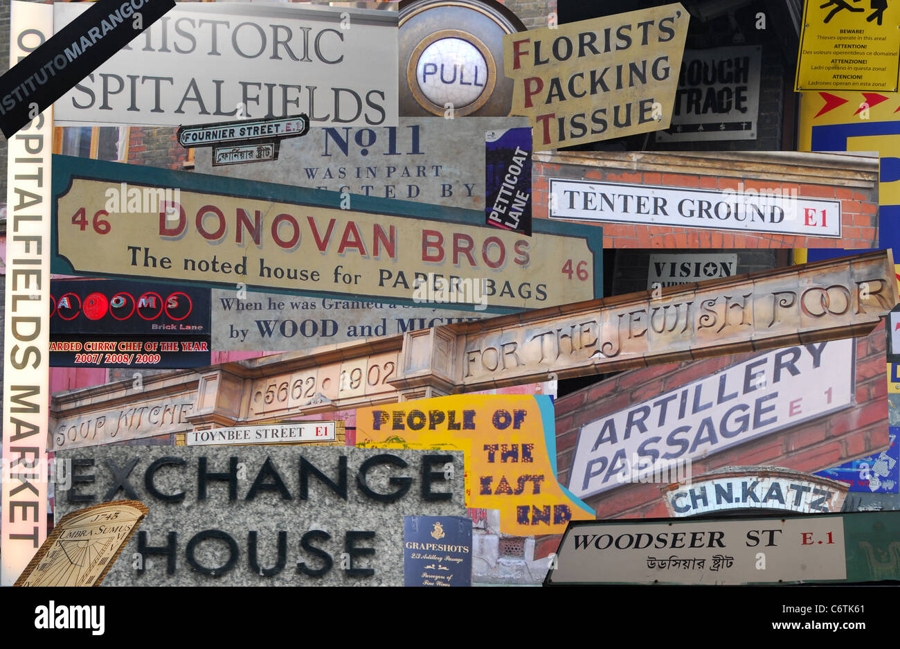 Image composite du texte pris dans l'East End de Londres Banque D'Images