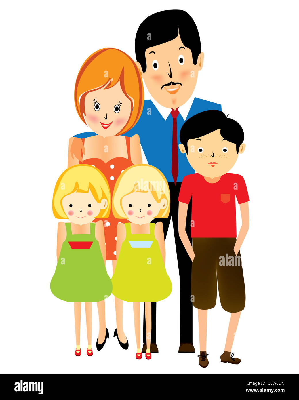Heureux famille vivant en banlieue, cartoon Banque D'Images
