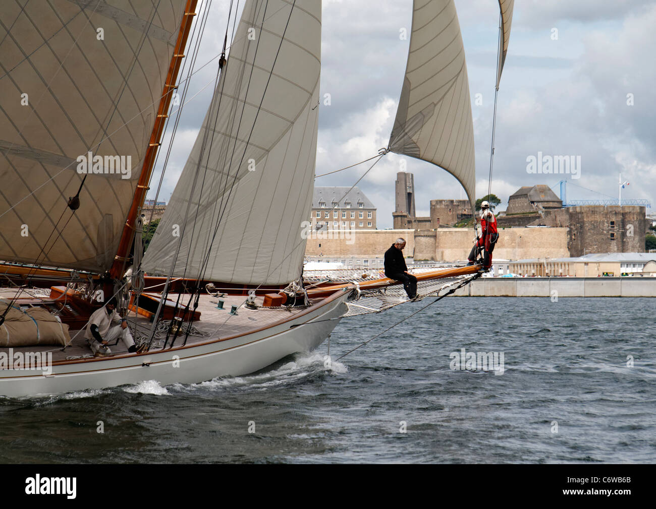 De Fife Moonbeam III : classic yacht, gaff yawl (St Tropez, France), festival maritime, Brest (Bretagne, France). Banque D'Images