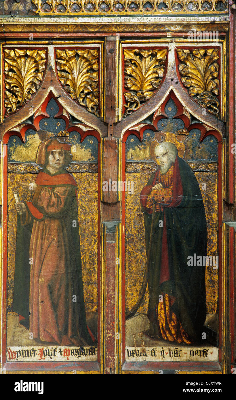 Aylsham, Norfolk, jubé, le donateur et saint Jacques le moins d'écrans anglais église églises England UK peinture médiévale Banque D'Images