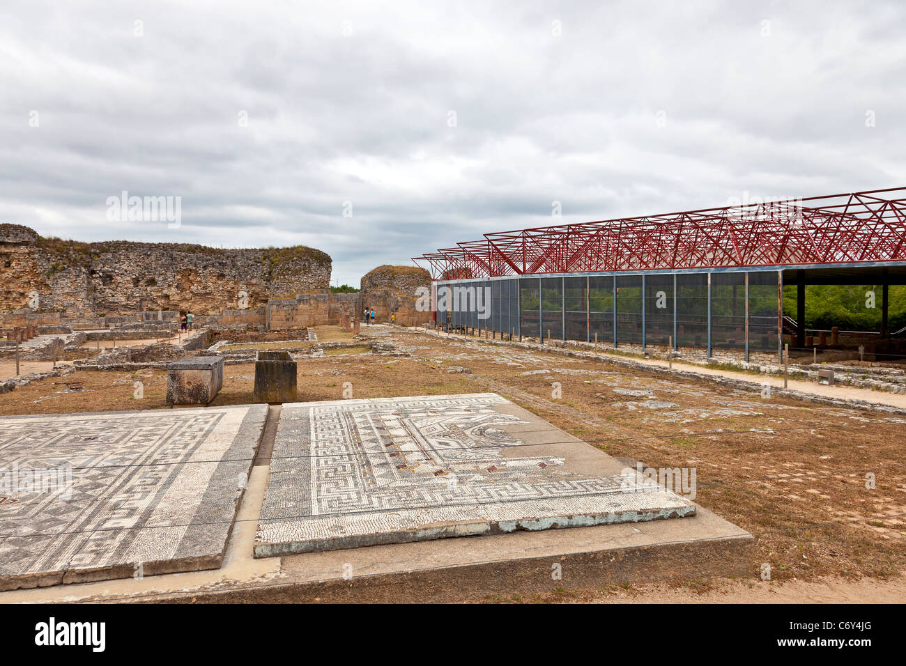 Mosaïque romaine dans la ville romaine de Conimbriga, vestiges romains les mieux conservés au Portugal. Banque D'Images