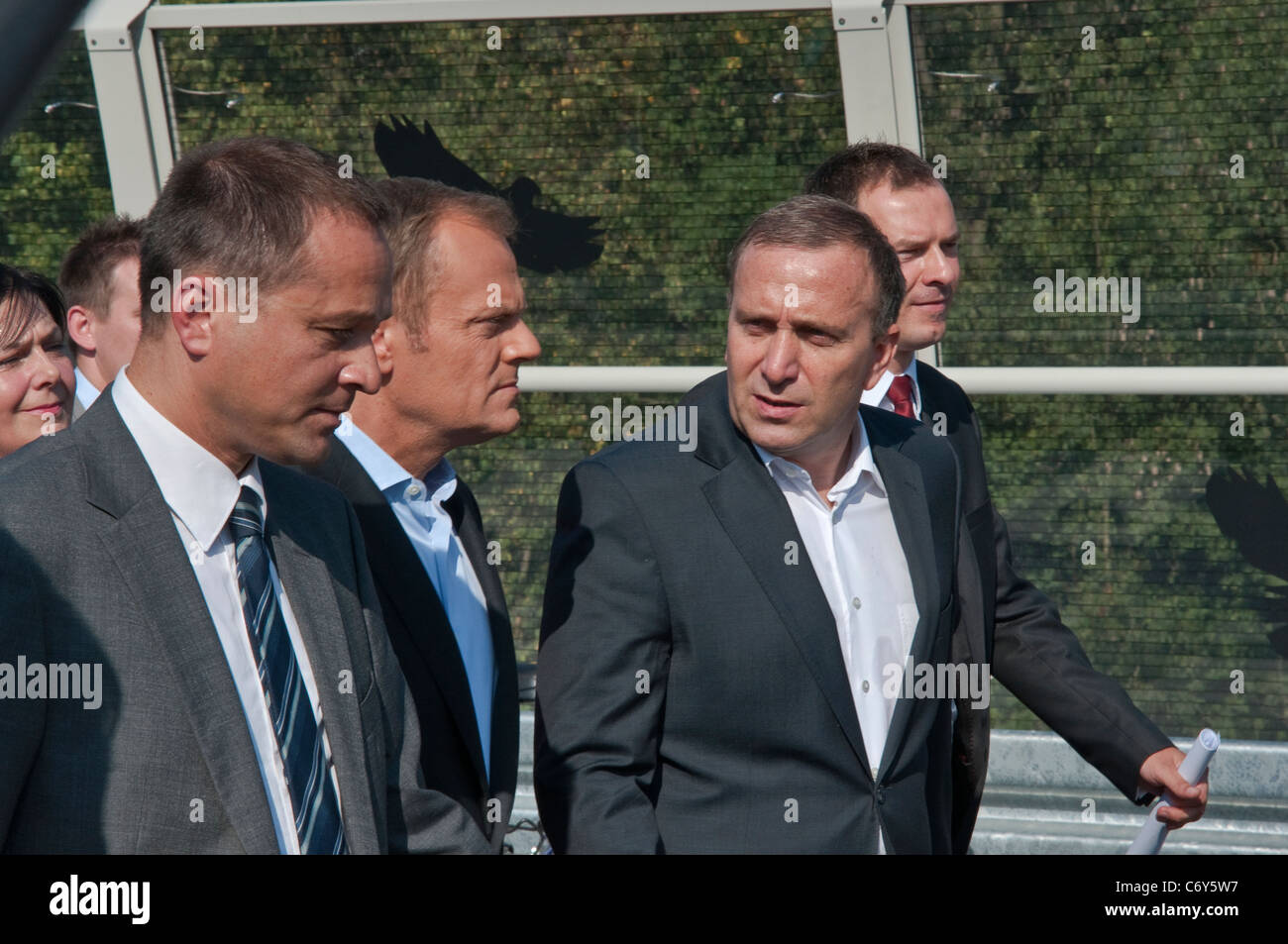 Premier ministre Donald Tusk, président du Sejm Grzegorz Schetyna, inauguration du nouveau pont Redzinski, le 27 août 2011, à Wrocław, en Pologne Banque D'Images
