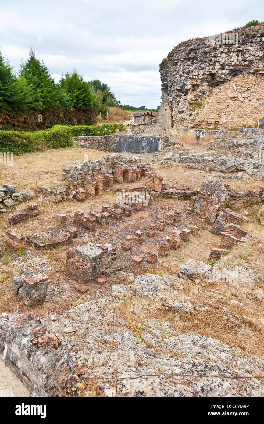 Hypocauste des thermes de la paroi (Thermae) à Conimbriga, le mieux conservé des ruines de la ville romaine au Portugal. Banque D'Images