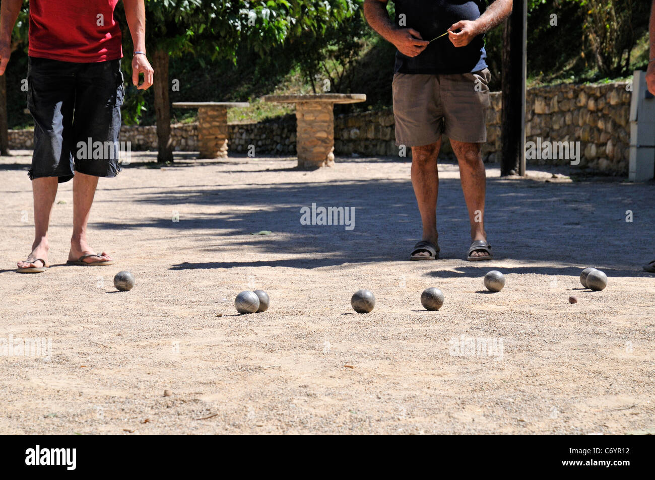 Jouer jeu de boules français, France Banque D'Images