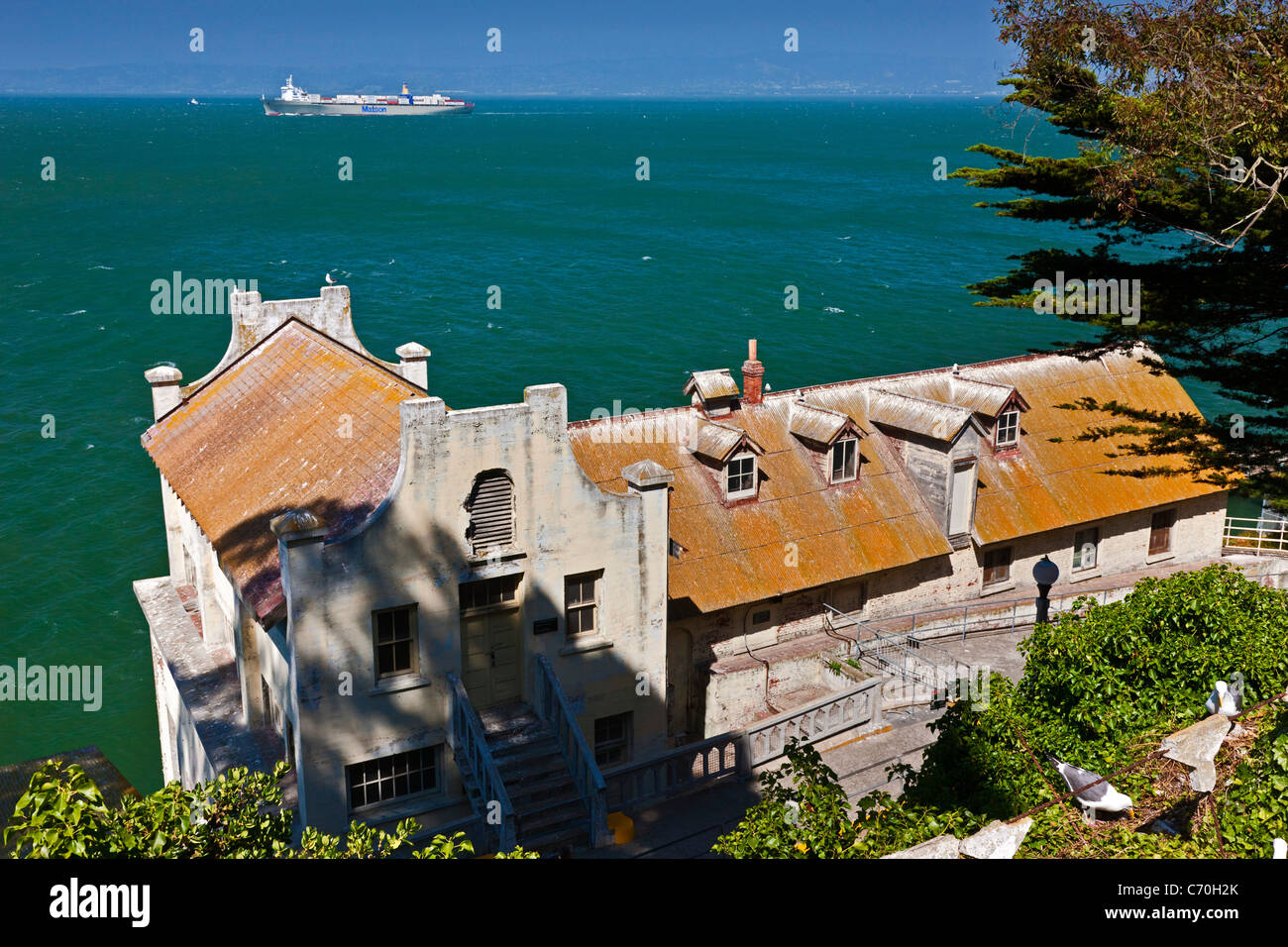 Ancienne chapelle militaire (plus tard baccalauréat Quarts), la prison d'Alcatraz, l'île d'Alcatraz, San Francisco, CA, USA. JMH5230 Banque D'Images