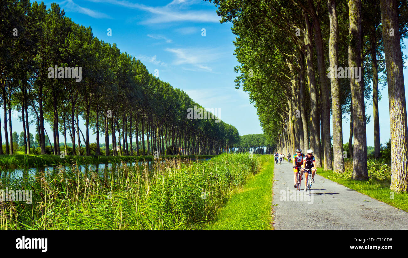 Canal Damse Vaart bordée d'une piste cyclable et près de Sluis Pays-Bas Banque D'Images