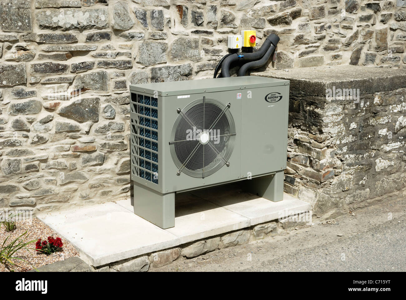 Pompe à chaleur air source, au Pays de Galles Banque D'Images