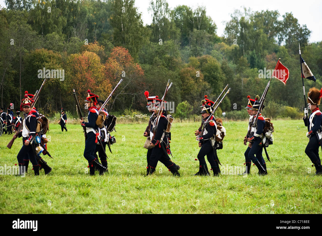 La région de Moscou, Russie - Septembre 05 : reconstitution d La Moskowa bataille entre les armées française et russe en 1812. soldats de Banque D'Images