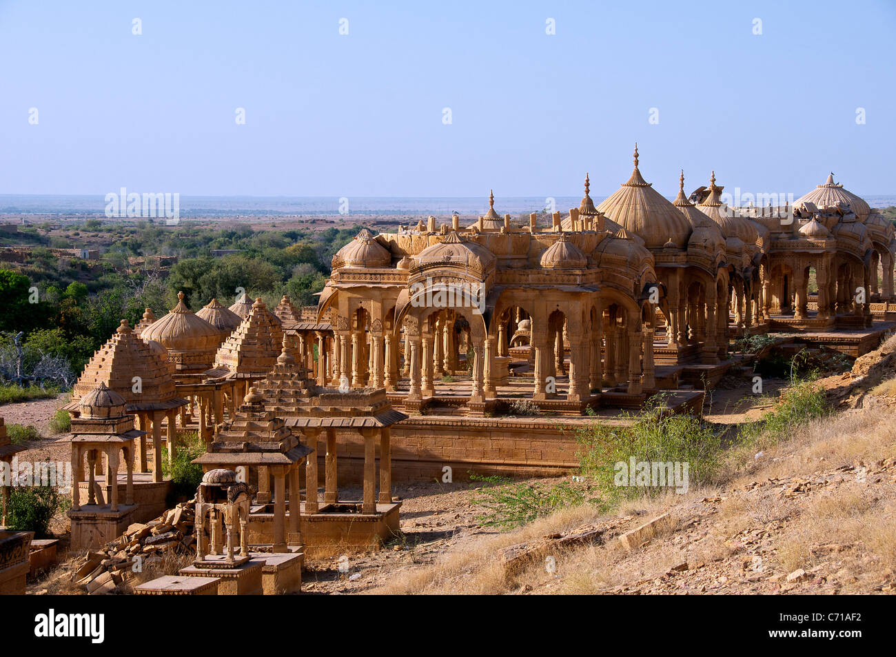 Cénotaphes royaux ou chattris Bada Bagh Jaisalmer ouest du Rajasthan Inde Banque D'Images