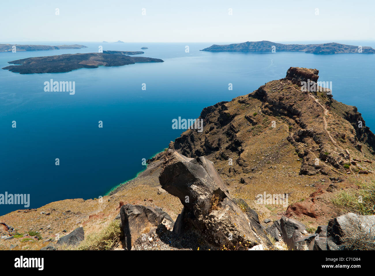 Caldeira de Santorin vue de Thira, Grèce Banque D'Images