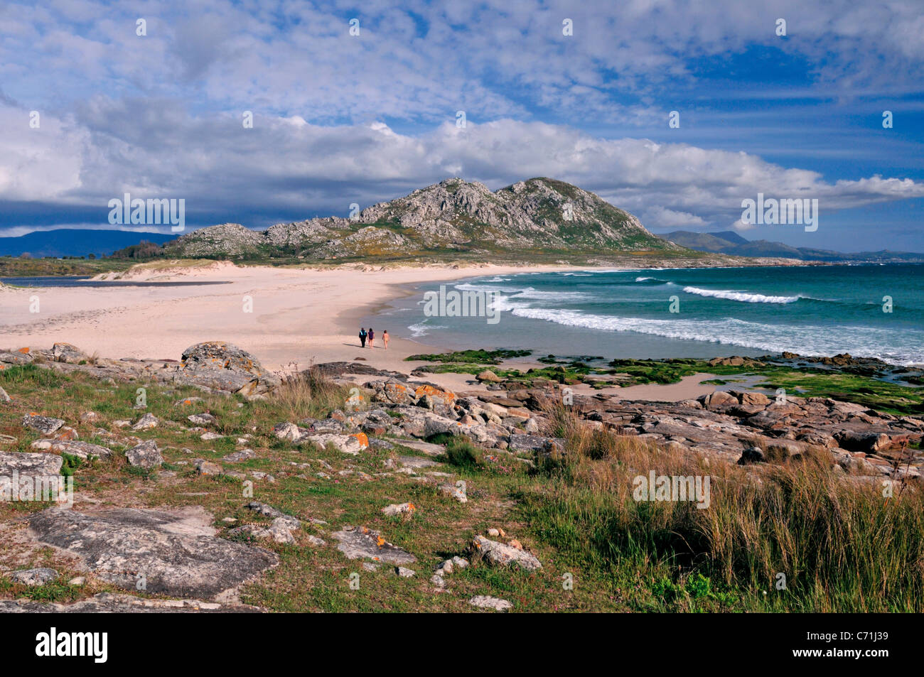 L'Espagne, la Galice : Vue de la plage Praia do Ancoradoiro et Lagunas ne Louro Banque D'Images