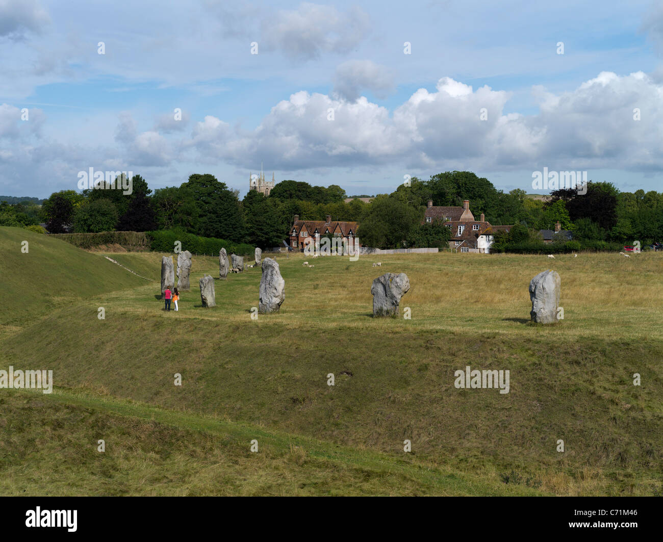 Dh Avebury Stone Circle AVEBURY WILTSHIRE Personnes au cercle de pierres debout néolithique Banque D'Images