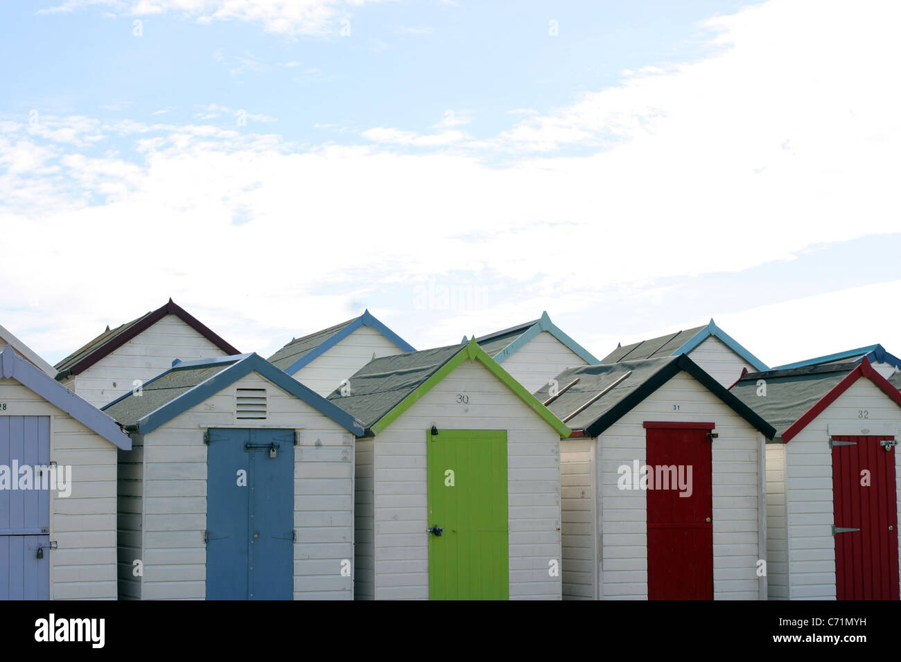 Cabines de plage sur la Promenade, Paignton, Devon, UK Banque D'Images