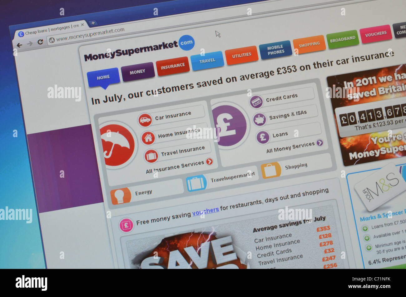 Capture d'écran de MoneySupermarket bien connu site de comparaison de prix Banque D'Images