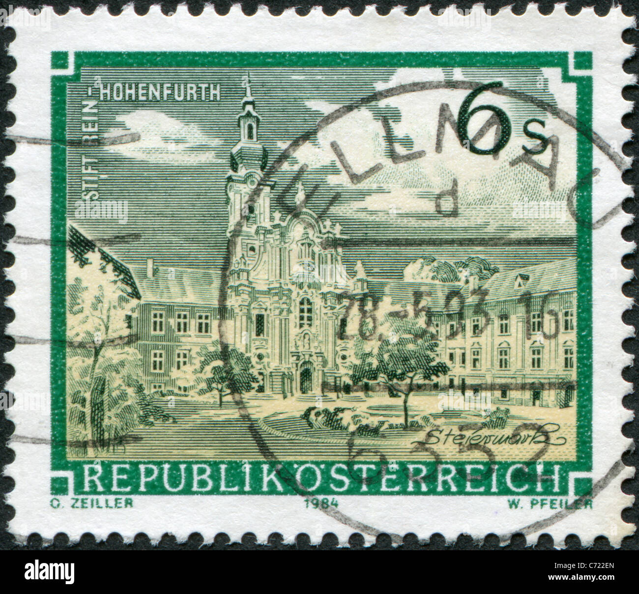 Autriche - 1984 : timbre imprimé en Autriche, est montré tout faire Rein-Hohenfurth (Abbaye) Banque D'Images