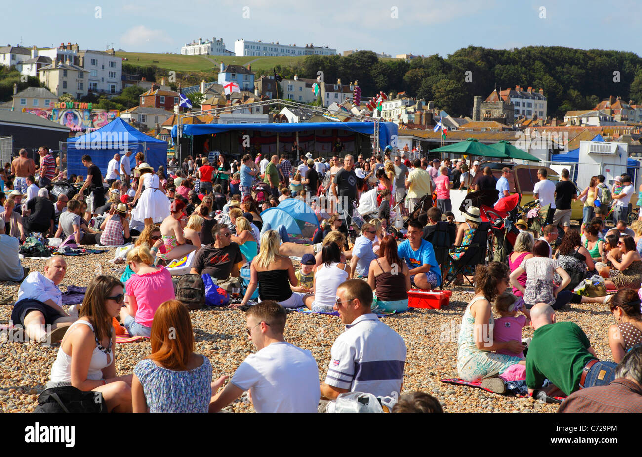 Concert de plage, Carnaval de Hastings, East Sussex, GB, UK Banque D'Images