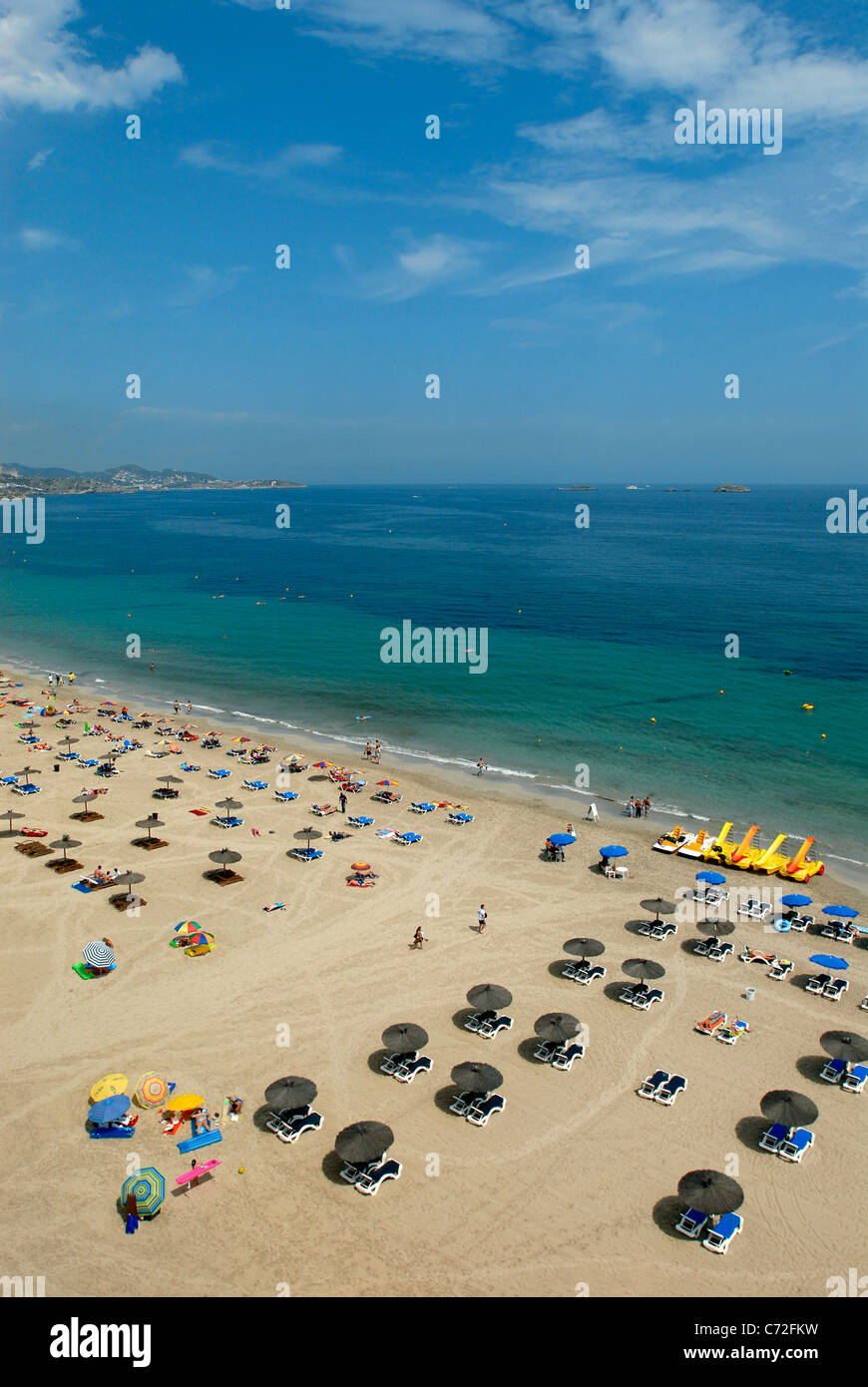 Playa d'en Bossa, Ibiza, Baléares, Espagne Banque D'Images