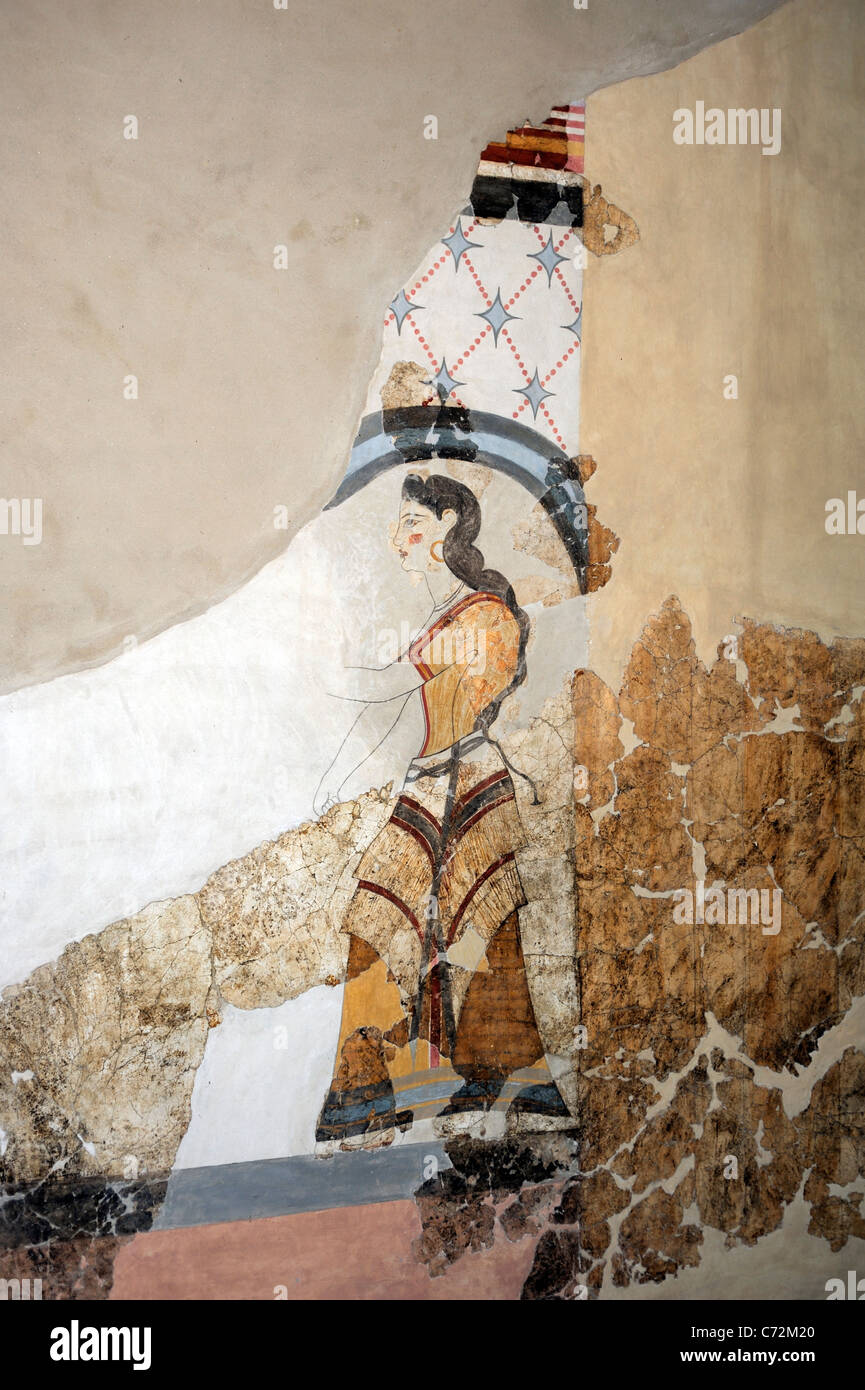 Santorin Îles Cyclades, Grèce, une fresque d'Akrotiri à Théra préhistorique Museum Banque D'Images
