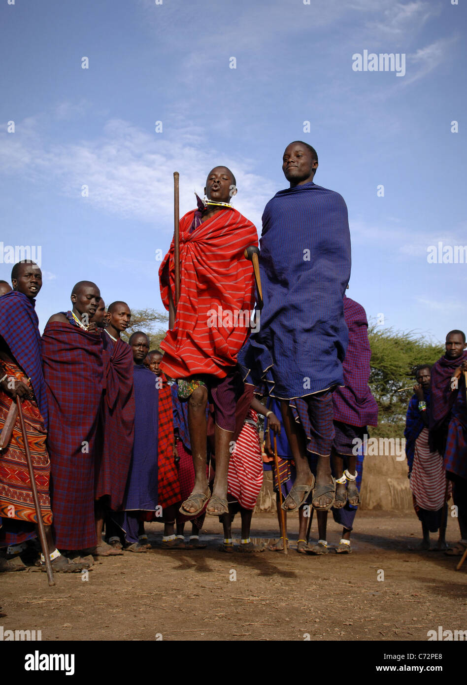 Afrique.La Tanzanie. 5 mars 2009. Village Massaï. La scène de danse de guerrier Masai,Tanzanie, Afrique de l'Est. Banque D'Images