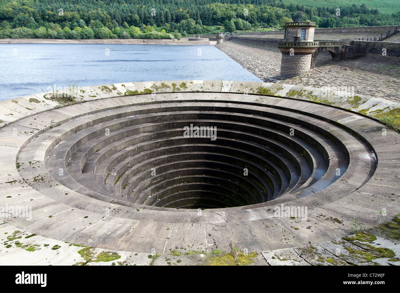 L'un de l'évasement déborde aussi connu comme le plugholes à Ladybower Reservoir dans la vallée de la Derwent, Derbyshire Banque D'Images