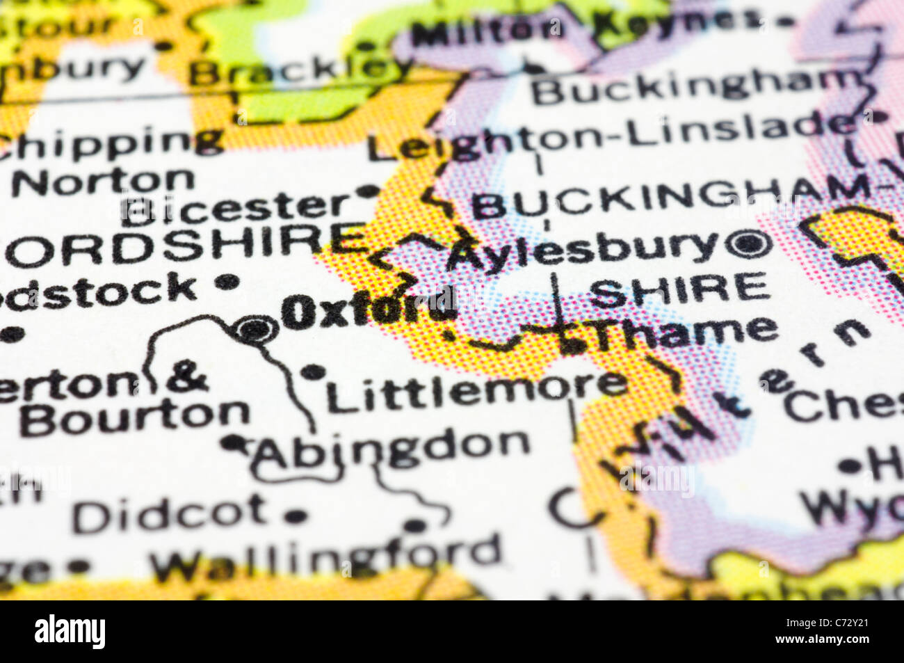 Close up of Oxford city sur la carte, de l'Angleterre. Banque D'Images