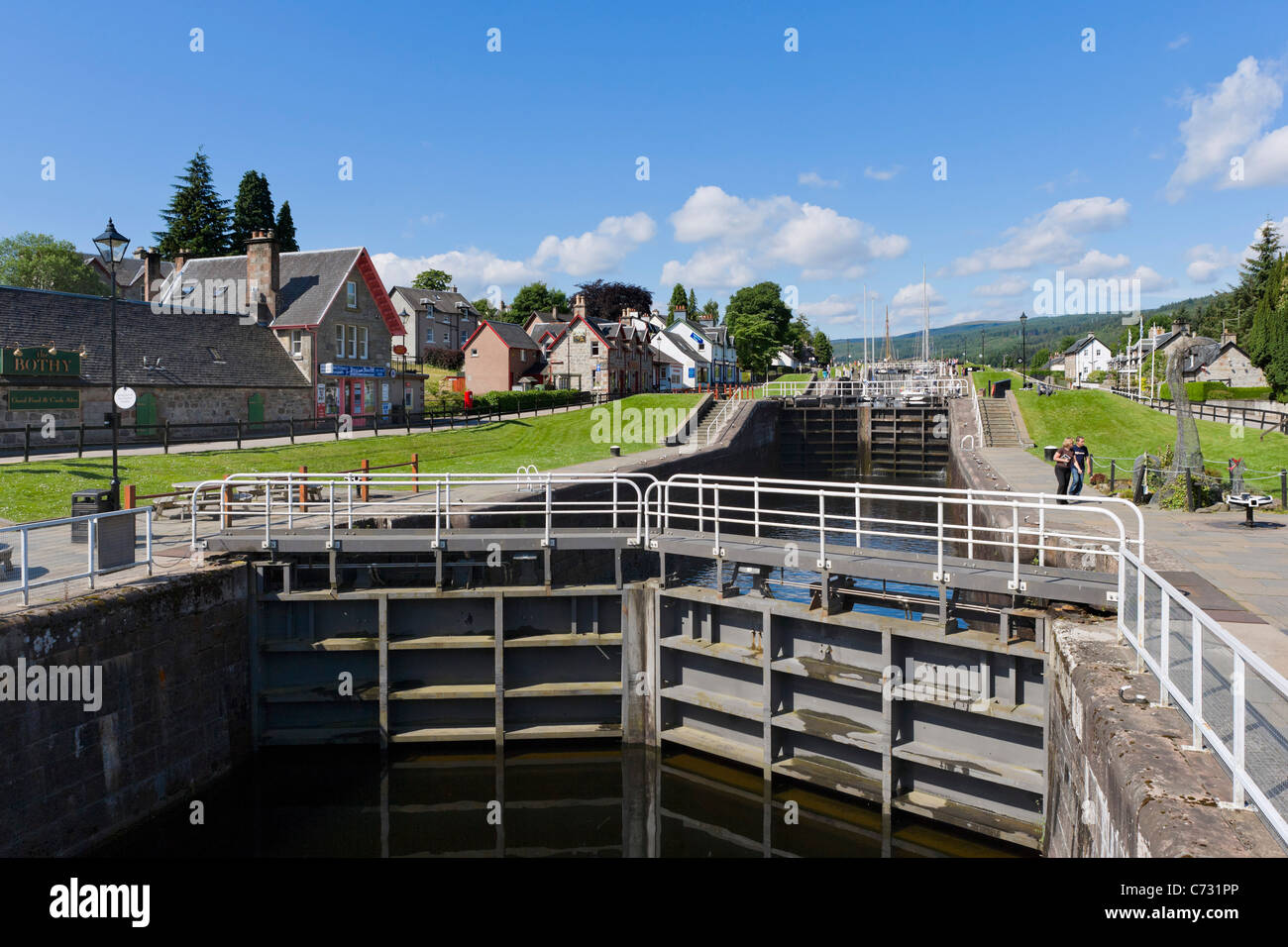 D'écluses sur le Canal Calédonien à Fort Augustus, Highland, Scotland, UK Banque D'Images