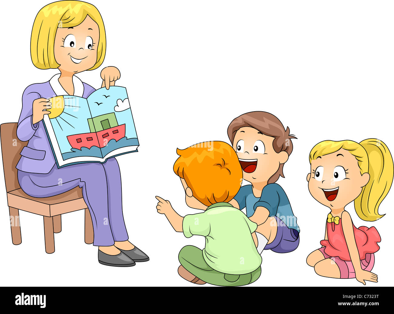 Illustration de l'écoute d'une histoire pour enfants Banque D'Images