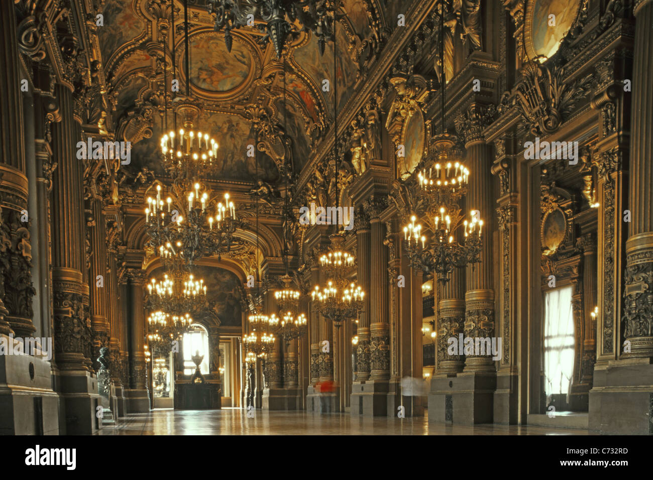 À l'intérieur de l'Opéra Garnier, Second Empire, ornementales, Paris, France Banque D'Images