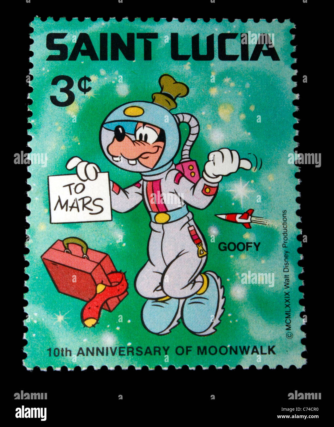 Saint Lucia montrant des timbres du personnage de Walt Disney Dingo Banque D'Images