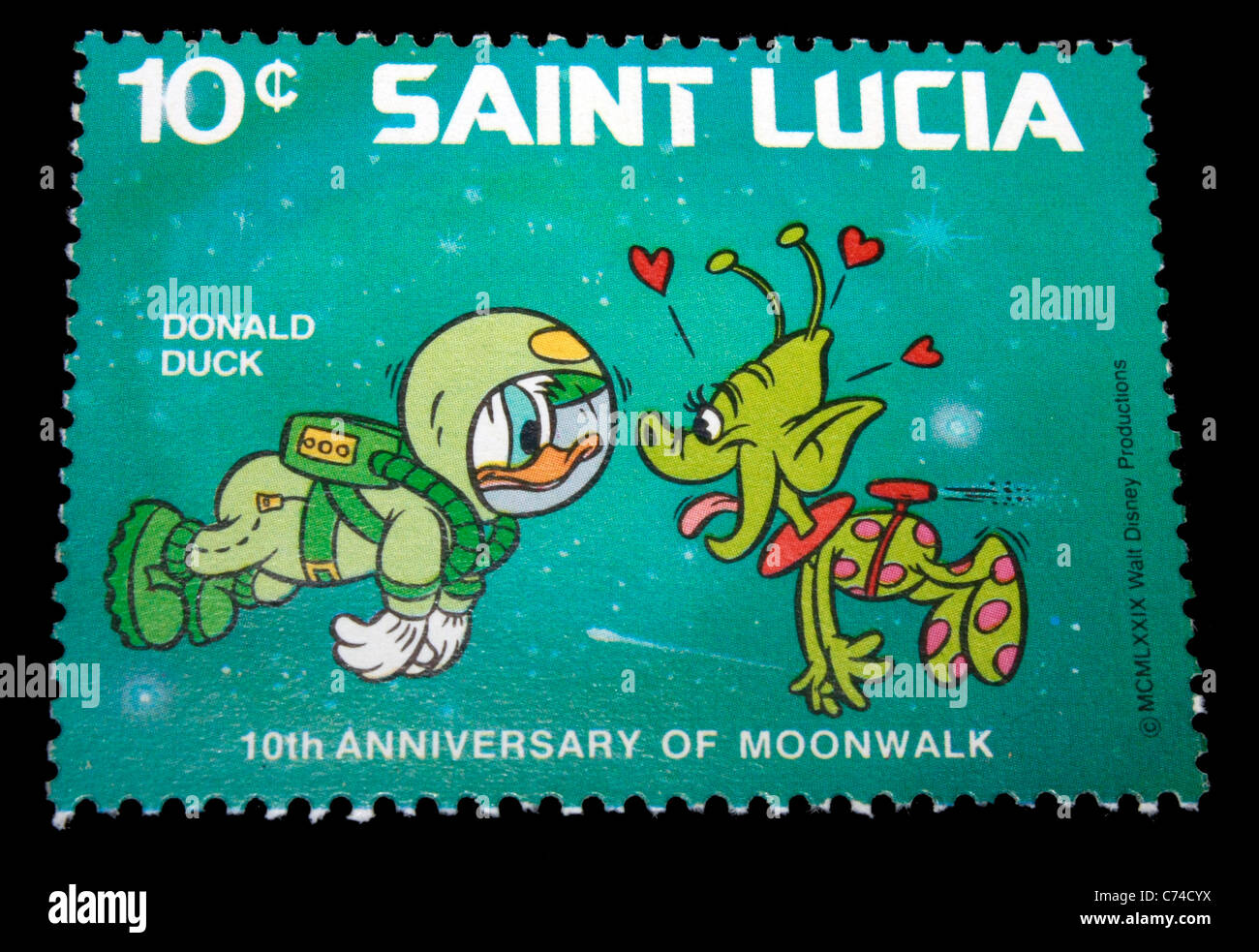 Saint Lucia montrant des timbres du personnage de Walt Disney Donald Duck Banque D'Images