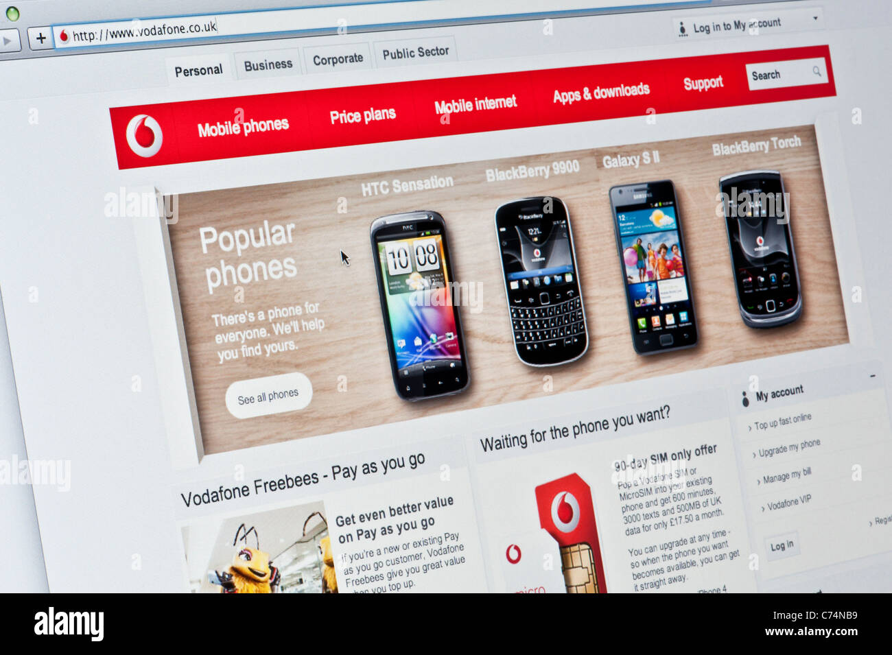 De près de l'logo Vodafone comme vu sur son site web. (Usage éditorial uniquement : -Print, télévision, e-book et le comité éditorial du site). Banque D'Images