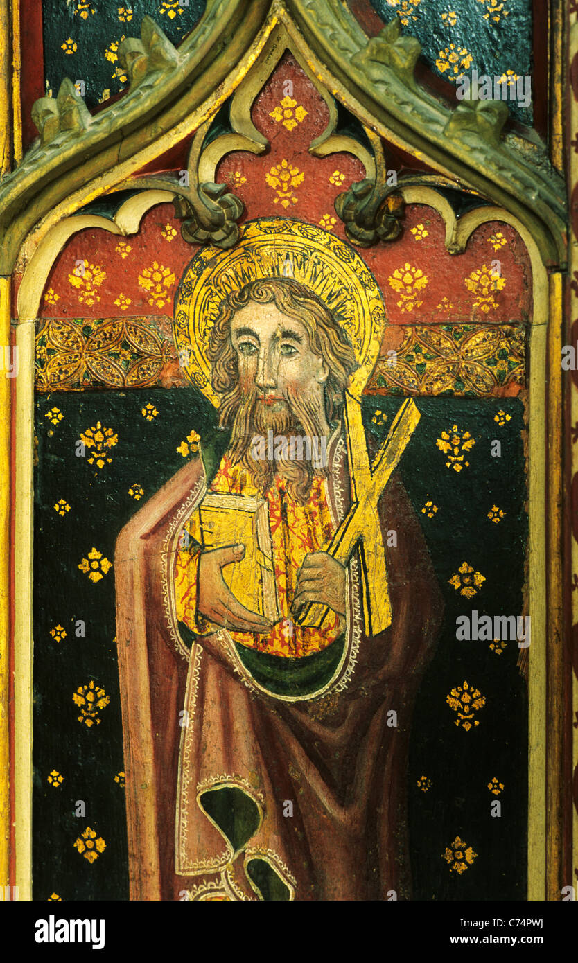 Cawston, Norfolk, jubé, avec saint André, sautoir English écrans médiévale peintures Peinture Panneaux Panneau peint Banque D'Images