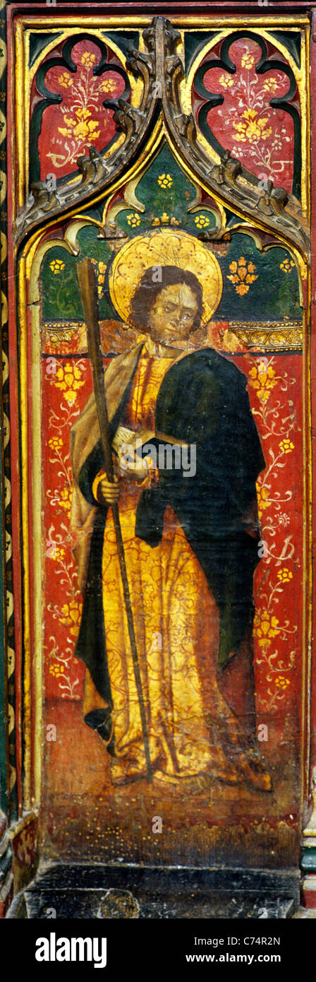 Cawston, Norfolk, jubé. Saint Simon, écrans médiévale anglaise peintures peinture panneaux panneau peint église England UK Banque D'Images