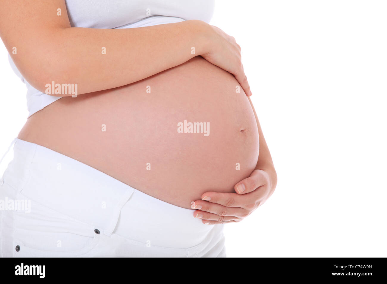 Femme enceinte. Le tout sur fond blanc. Banque D'Images