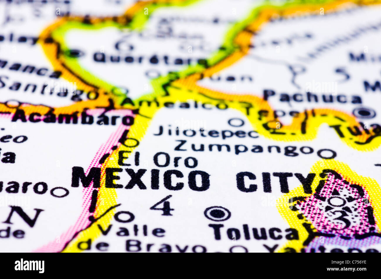 Un gros plan sur la carte de la ville de Mexico, capitale du Mexique. Banque D'Images