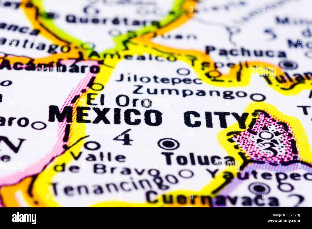 Un gros plan sur la carte de la ville de Mexico, capitale du Mexique. Banque D'Images