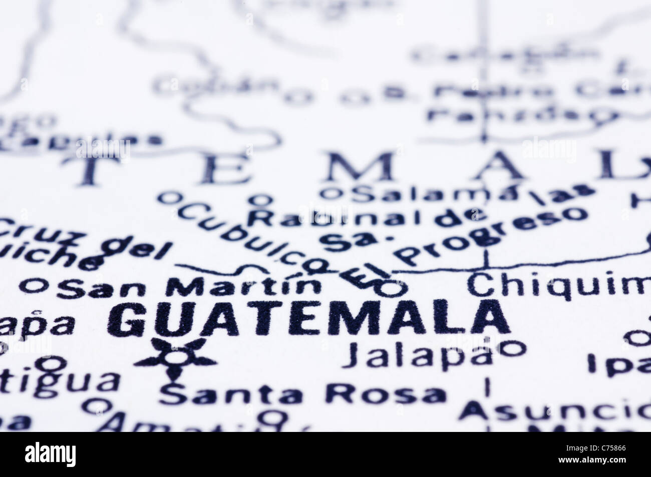 Un gros plan sur la carte de la ville de Guatemala, Guatemala, Amérique centrale. Banque D'Images