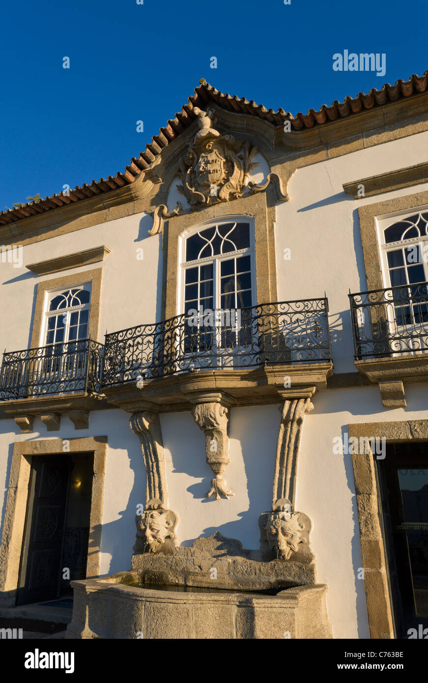 Le Portugal, l'Alto Douro, détail d'une architecture baroque quinta historique, maintenant le Solar da Rede Pousada à Mesao Frio Banque D'Images