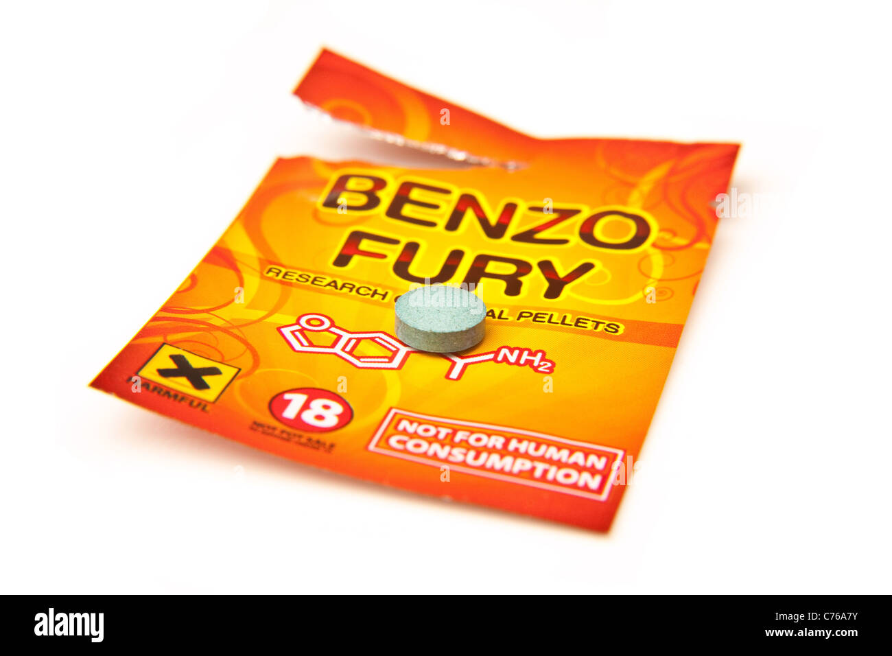Sachet de benzo fury, 6-APDB est une grande "recherche juridique ou des produits chimiques ayant des effets similaires à la consommation de drogues illicites et de l'ecstasy MDMA. Banque D'Images
