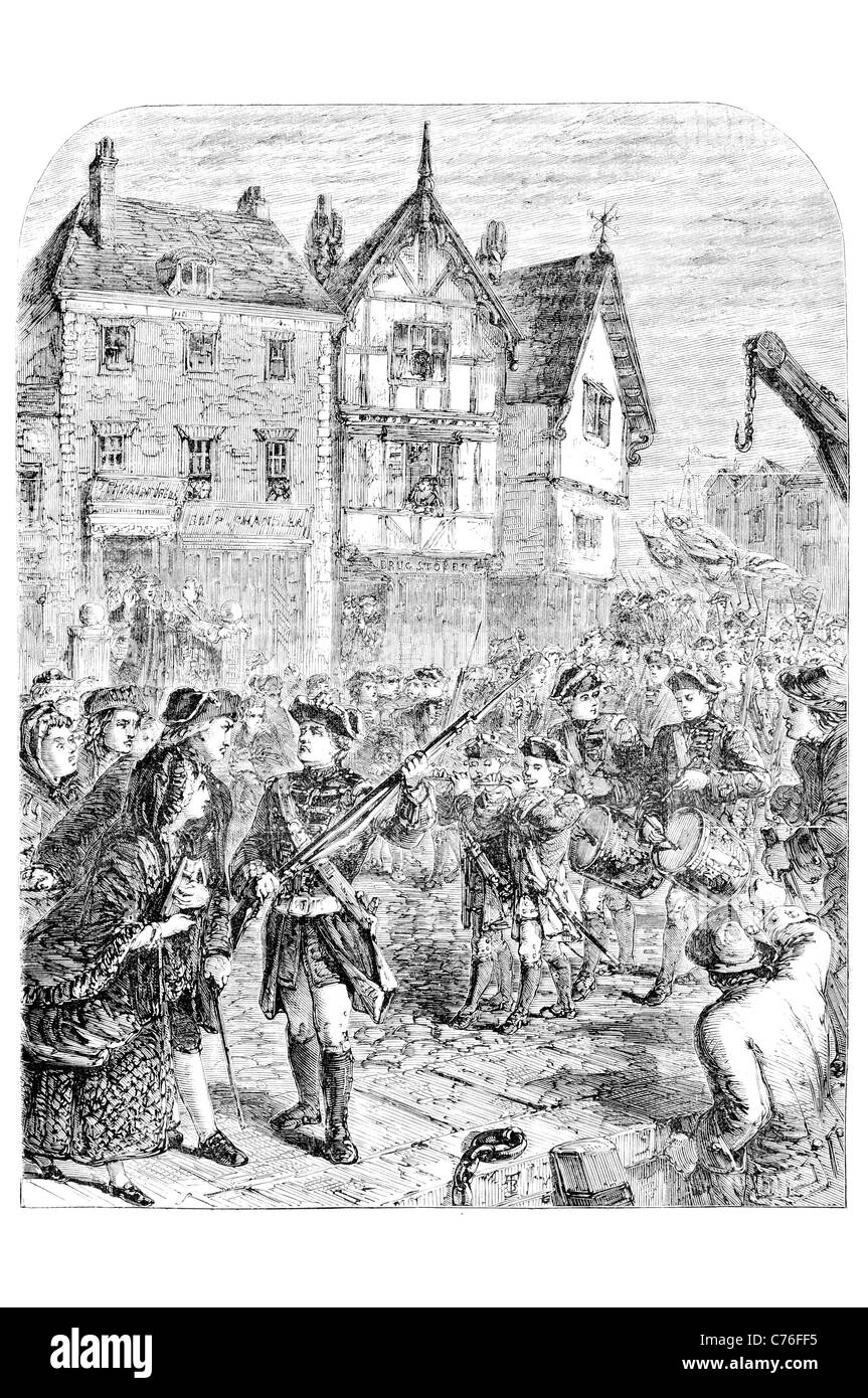 Des émeutes anti-émeute Massacre de Boston le 5 mars 1770 Émeutiers British redcoats redcoat troupes Britanniques soldats soldat nommé la couronne Banque D'Images