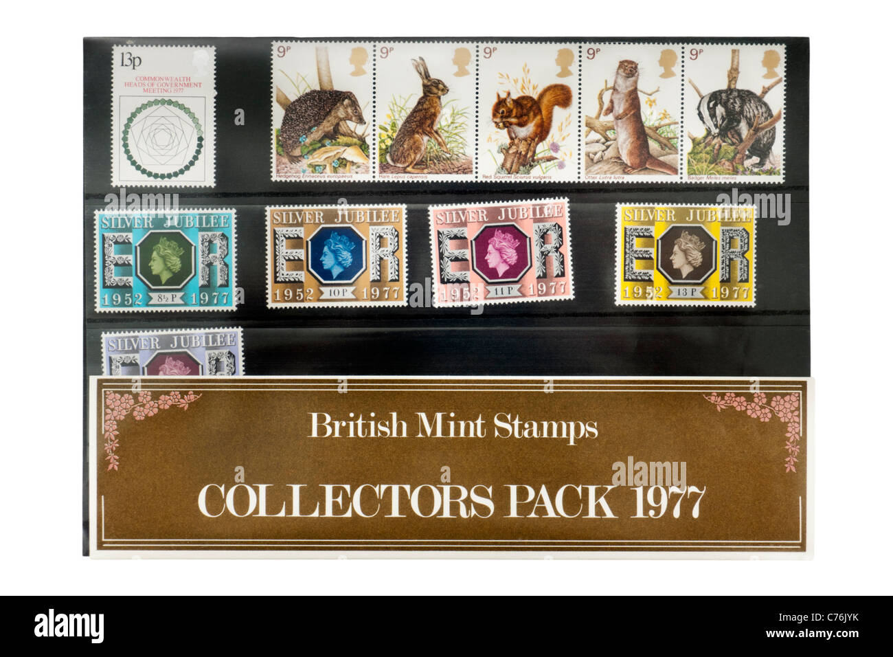1977 Royal Mail Collectors Pack avec timbres commémorant le jubilé d'argent de Sa Majesté la Reine Elizabeth II Banque D'Images