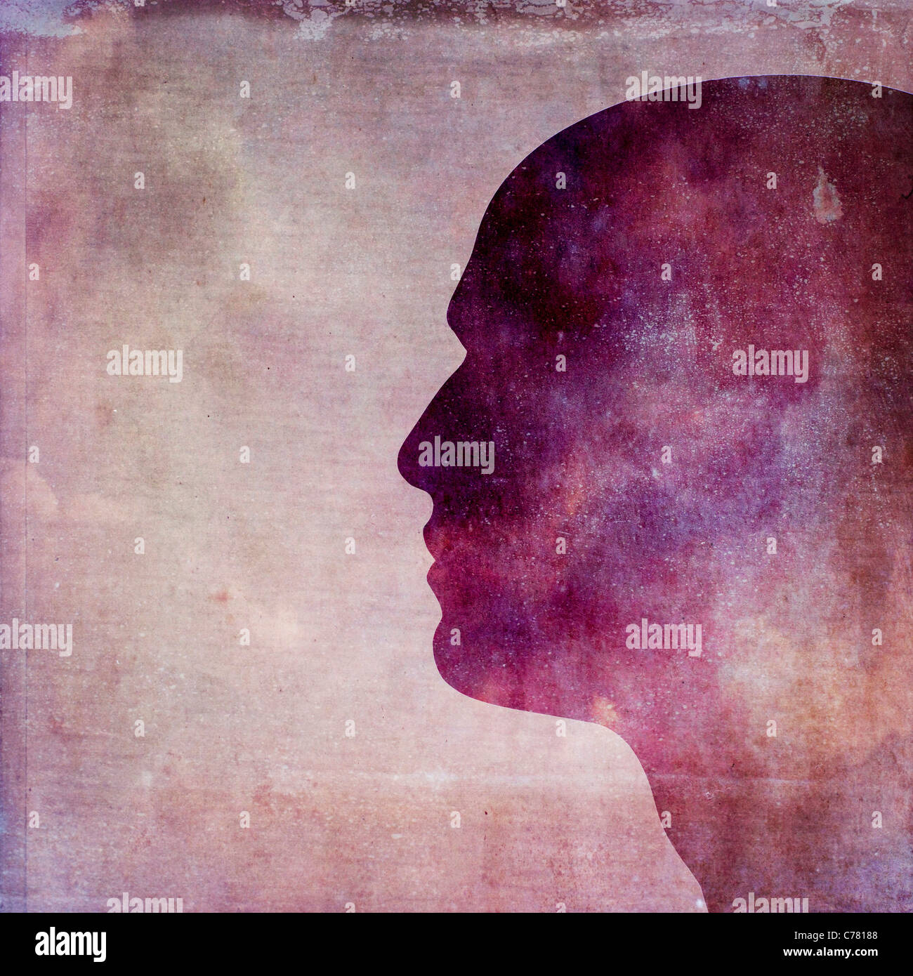 Peinture de silhouette humaine avec fond cosmique dans des teintes douces Banque D'Images