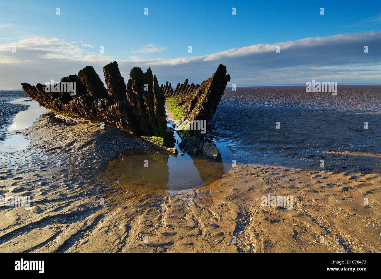 L'épave du dix-neuvième siècle barque norvégien SS Nornen à Berrow Flats dans le Somerset en Angleterre. Banque D'Images