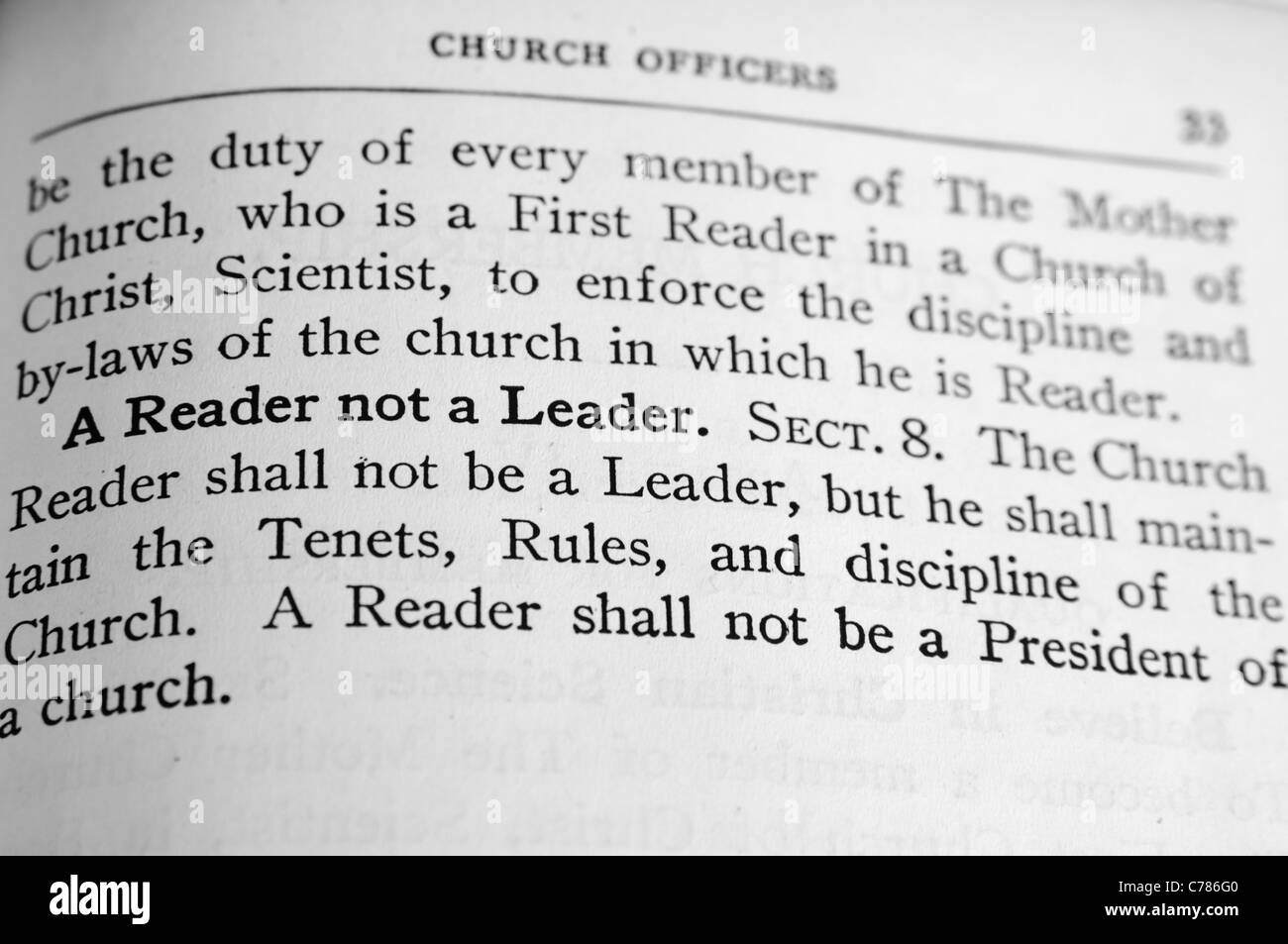 Définition d'un lecteur dans le manuel d'église de la Science Chrétienne par Mary Baker Eddy Banque D'Images