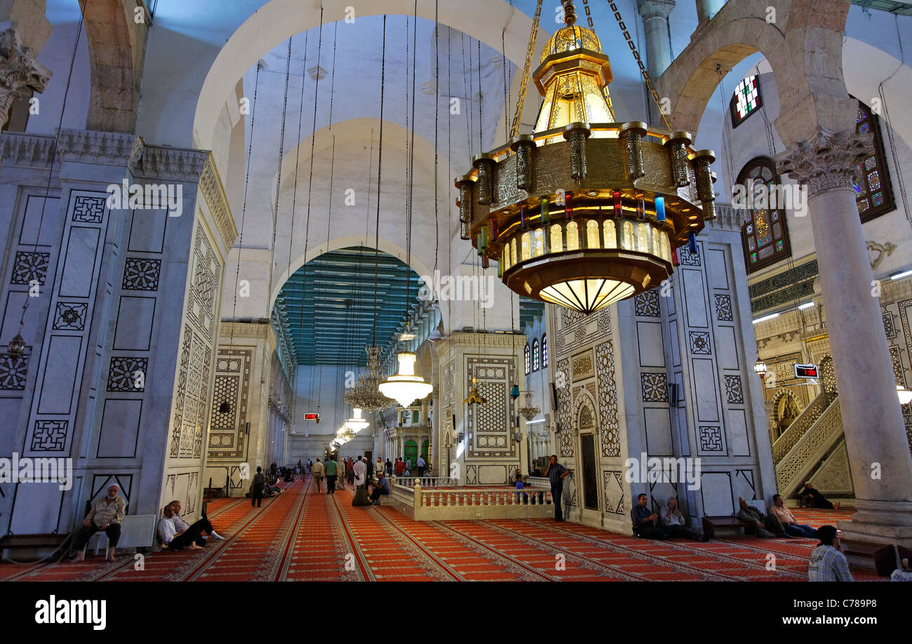 Intérieur de la mosquée des Omeyyades, Damas, Syrie Banque D'Images