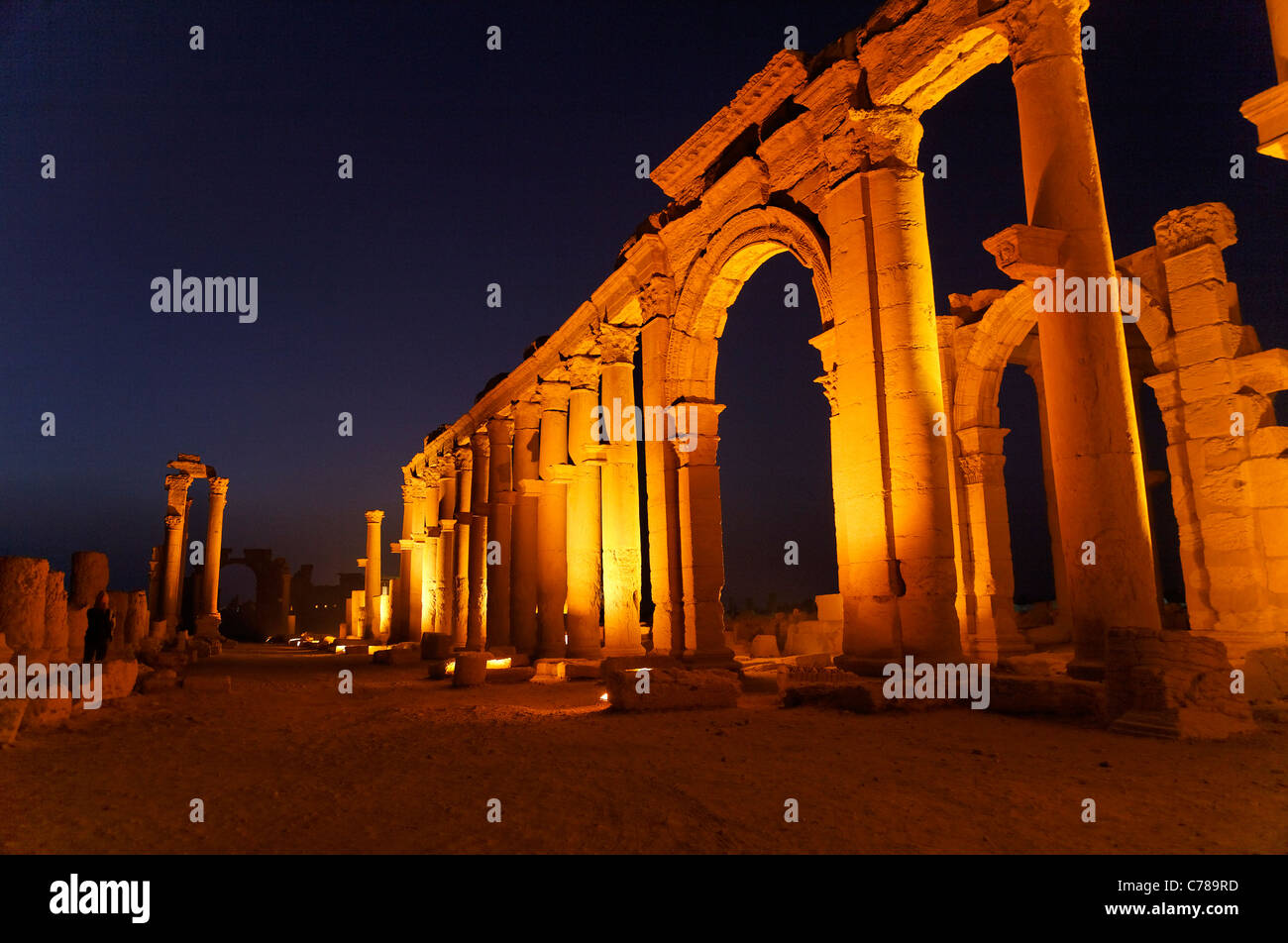 La rue à colonnade à Palmyra, Syrie Banque D'Images