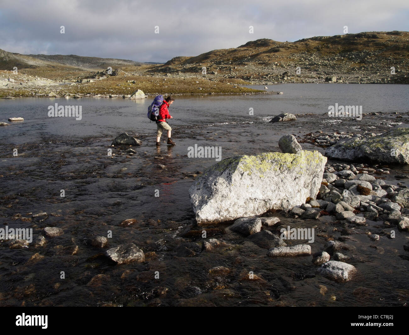 River Crossing près de Volavatnet, Skarvheimen, Norvège Banque D'Images